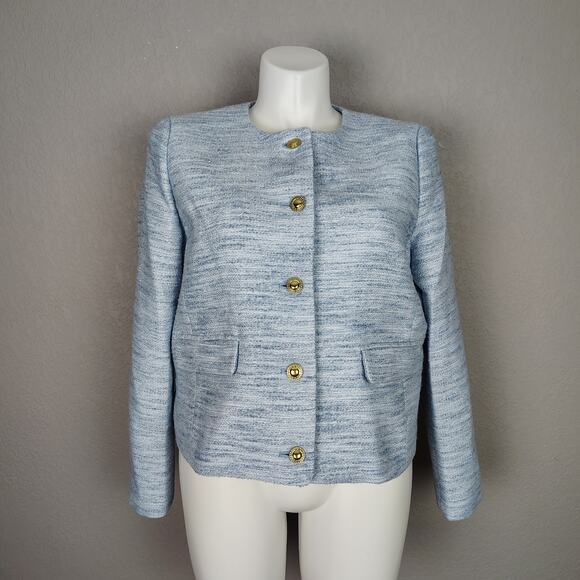 J.Crew Factory Tweed Lady Jacket Light Blue Gold Buttons NWT Size 16 - Picture 3 of 16